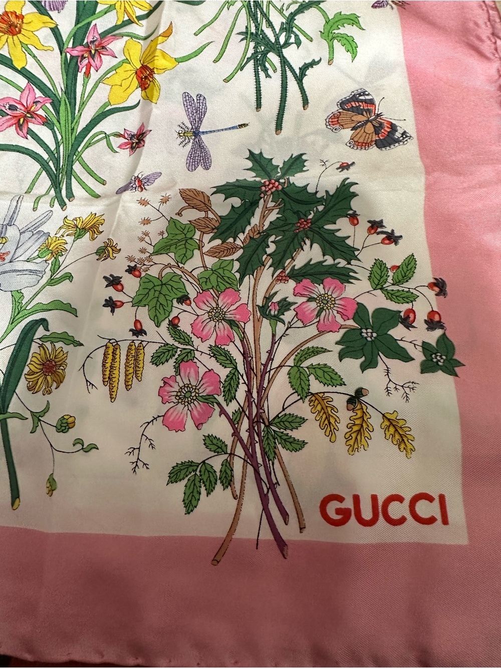 GUCCI❤️🌟FLORAL BOTANICAL PRINT SILK SCARF PASTEL MULTI ITEM # 1073583 ⭐️ - Picture 4 of 4